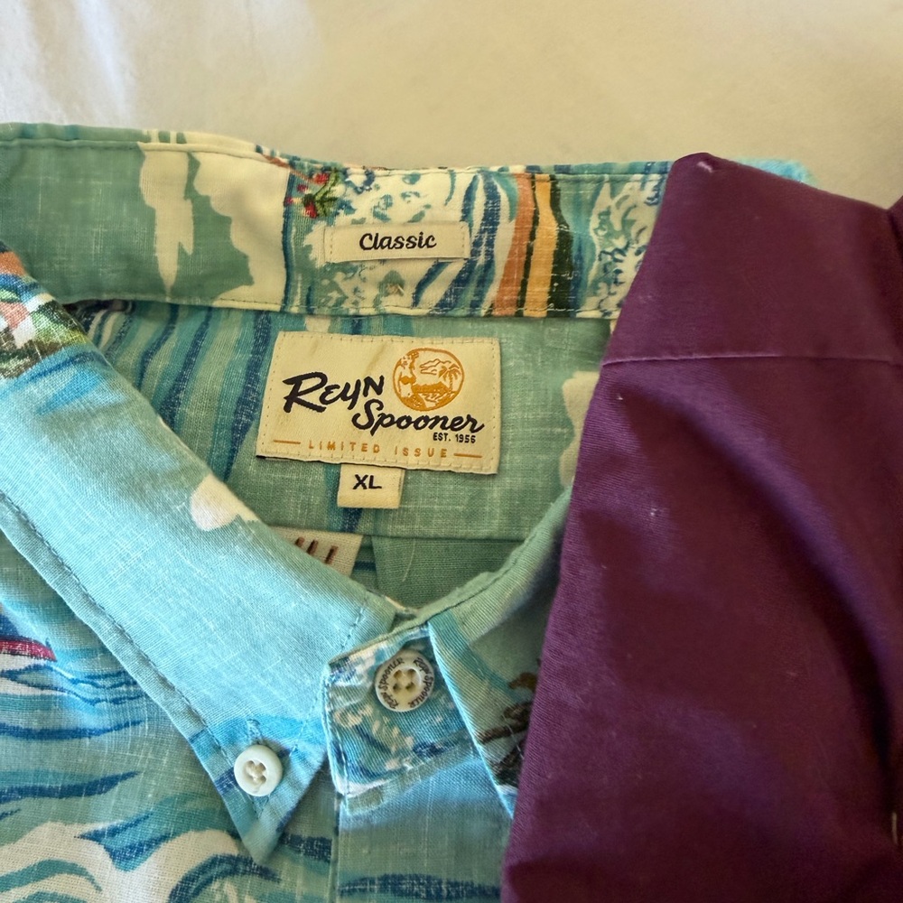 Reyn Spooner Blue and Purple Short Sleeve Shirts - Picture 2 of 3